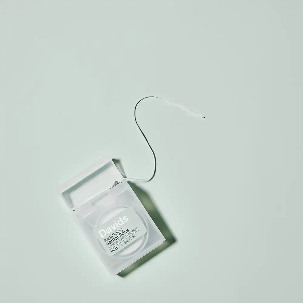 Davids Hydroxi™ expanding dental floss / refillable dispenser + refill / mint / 60m