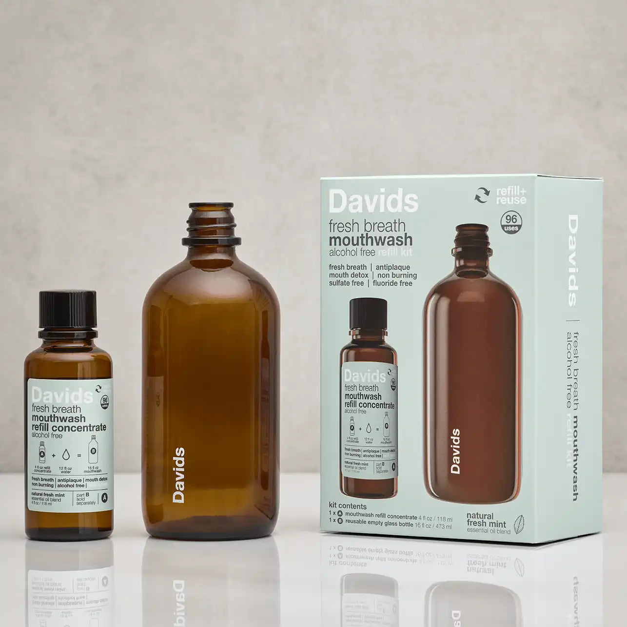 Davids Hydroxi™ fresh breath mouthwash / natural fresh mint / refill concentrate