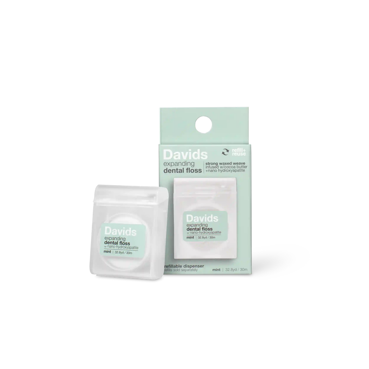 Davids Hydroxi™ expanding dental floss / refillable dispenser / mint /  30m