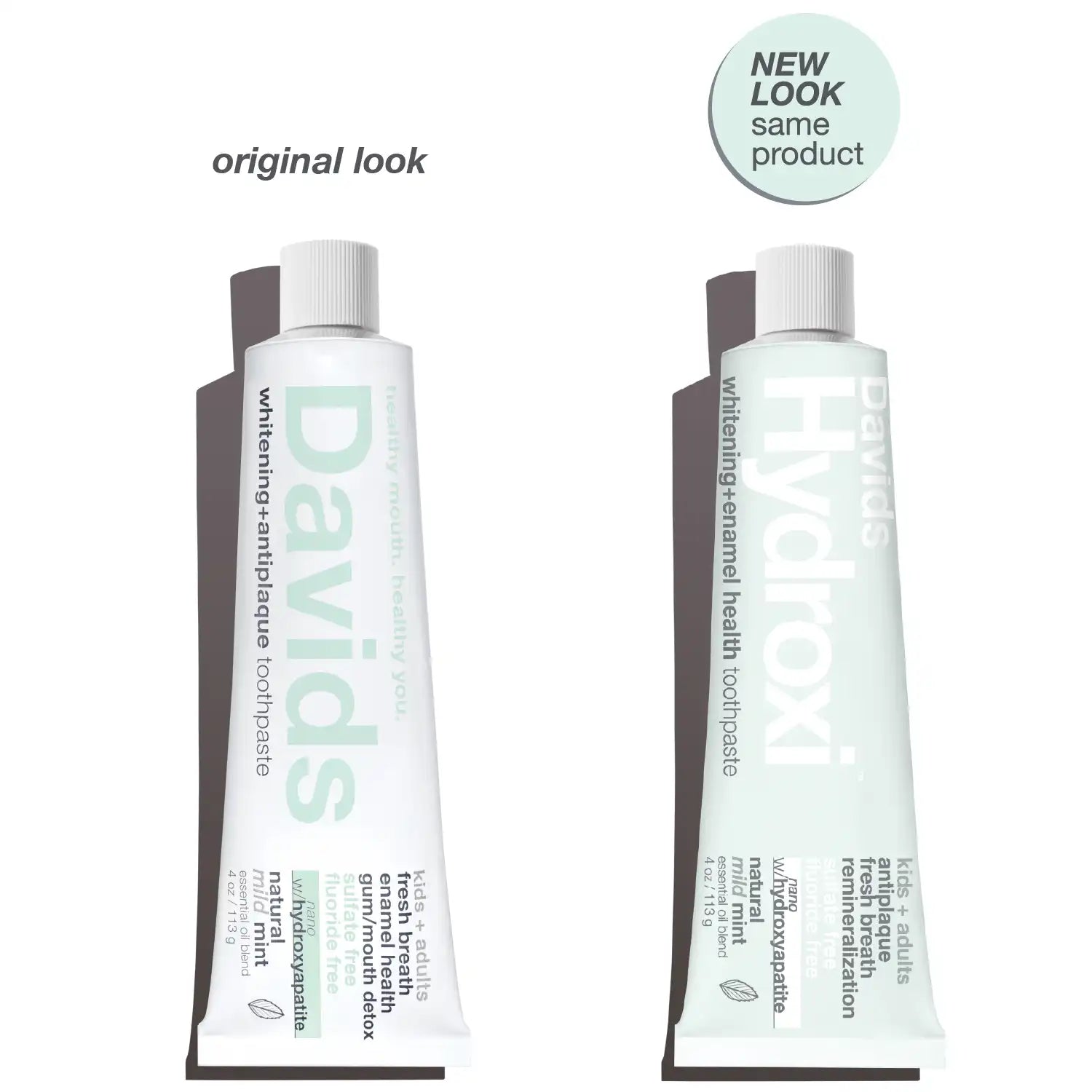 Davids Hydroxi™ whitening + enamel health, nano-hydroxyapatite toothpaste, kids+ adults / mild mint