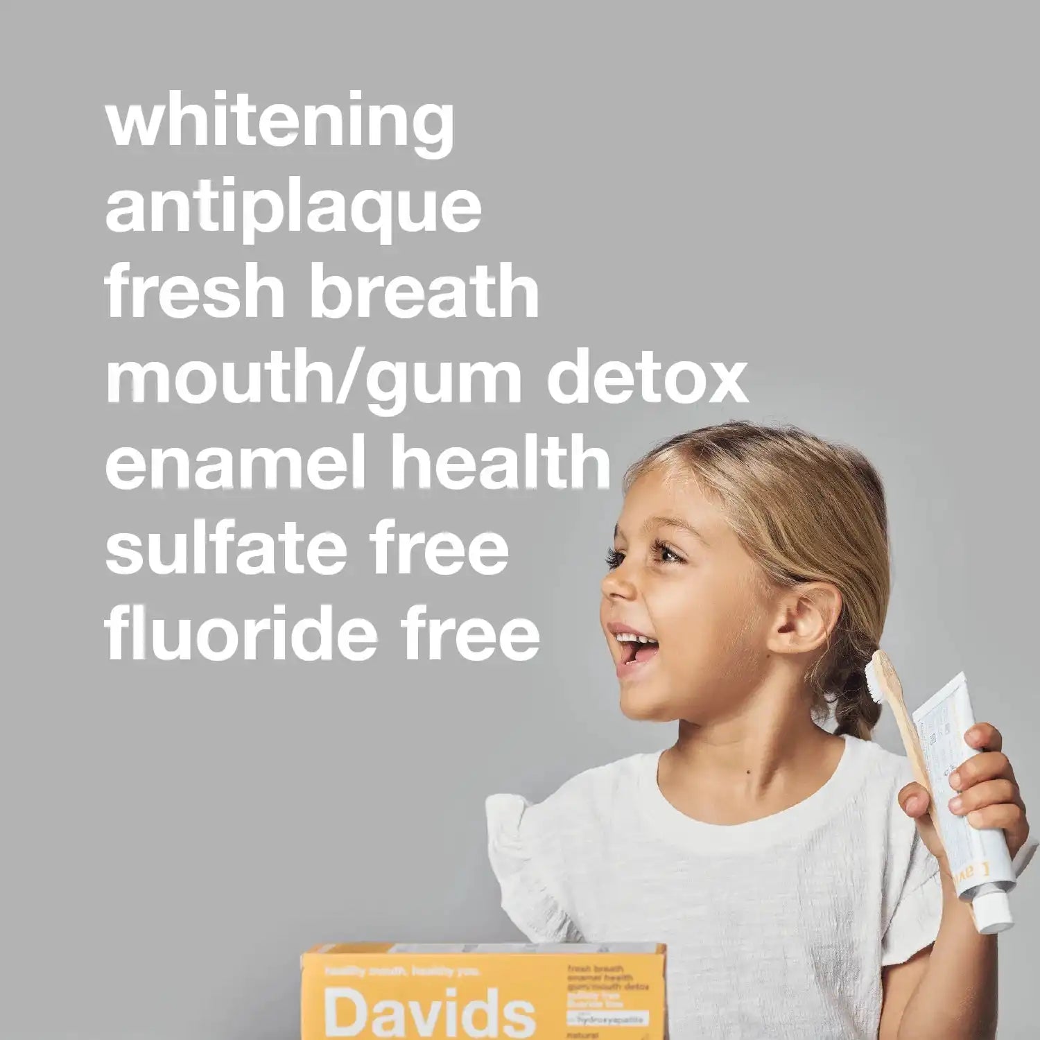 Davids Hydroxi™ whitening + enamel health, nano-hydroxyapatite toothpaste, kids + adults / orange vanilla
